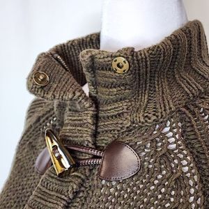 Michael Michael Kors Dark Olive Green Gold Toggle Poncho Sweater Size XXS